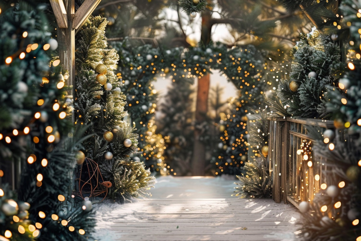 Winter Walkway Decorated Christmas Lights Backdrop UK BRP9-334