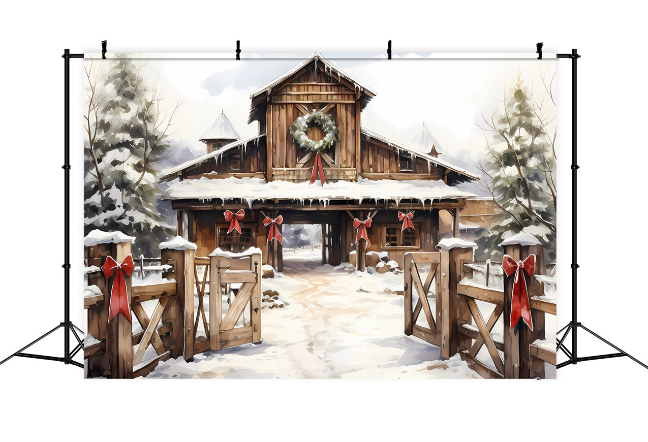 Winter Barnyard Wreath Snow Covered Path Backdrop UK BRP9-336