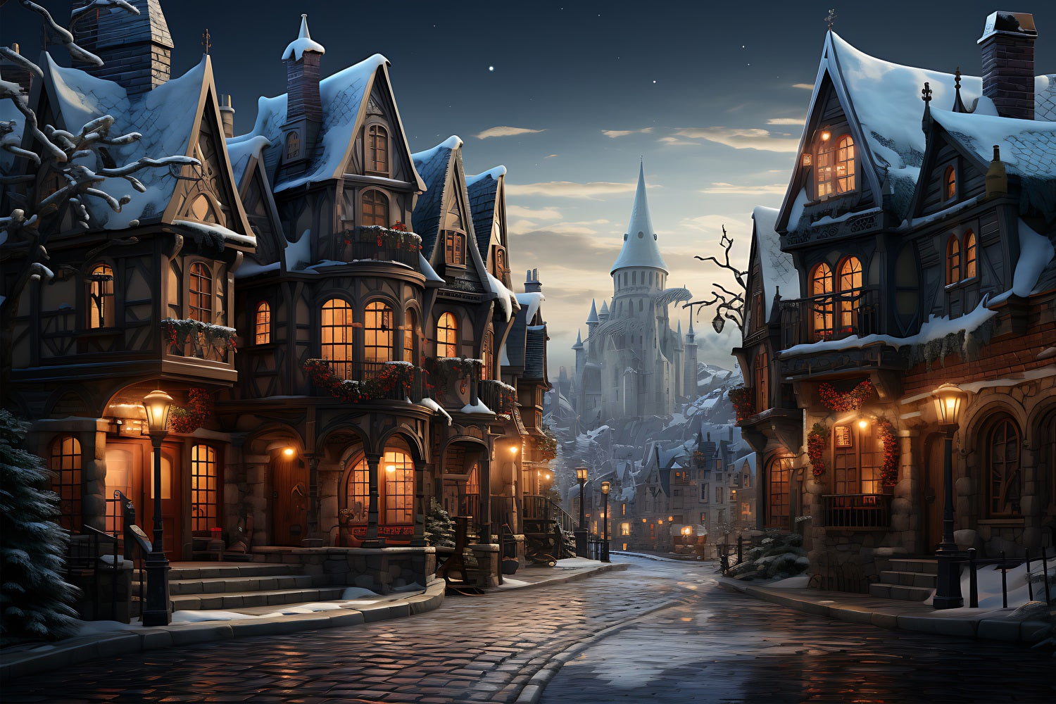 Snow Covered Fantasy Castle Winter Backdrop UK BRP9-337