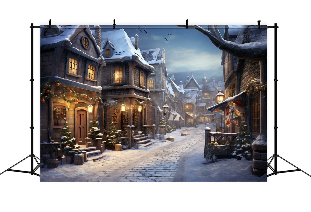 Lights Flashing Winter House Street Backdrop UK BRP9-338