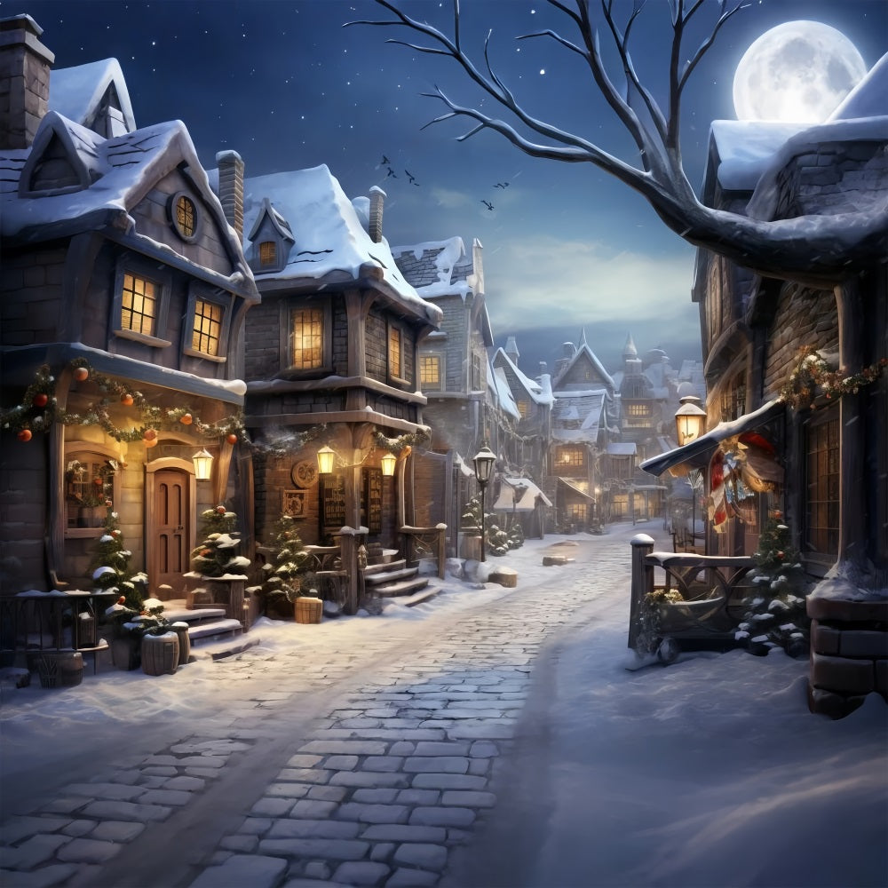 Lights Flashing Winter House Street Backdrop UK BRP9-338