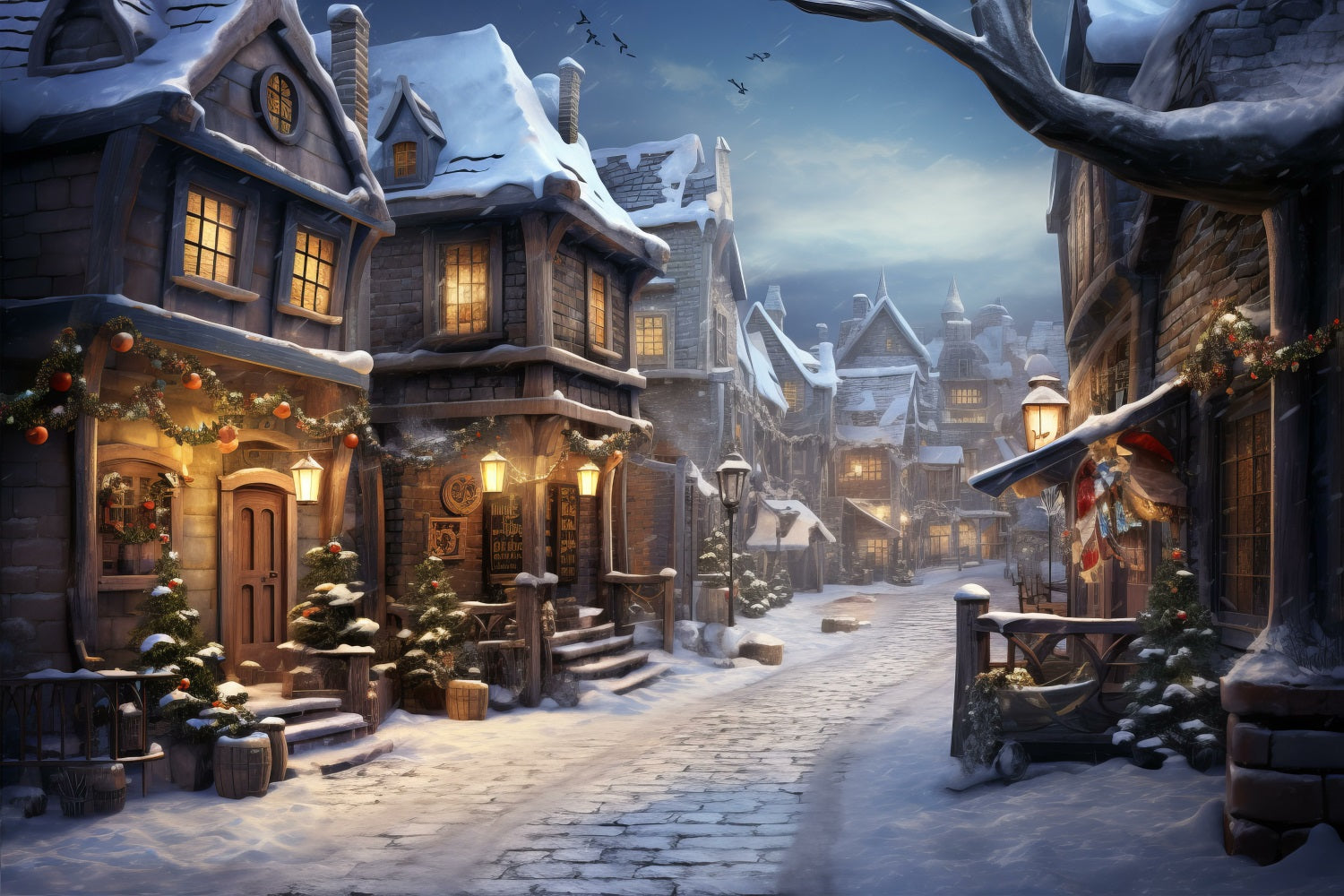 Lights Flashing Winter House Street Backdrop UK BRP9-338