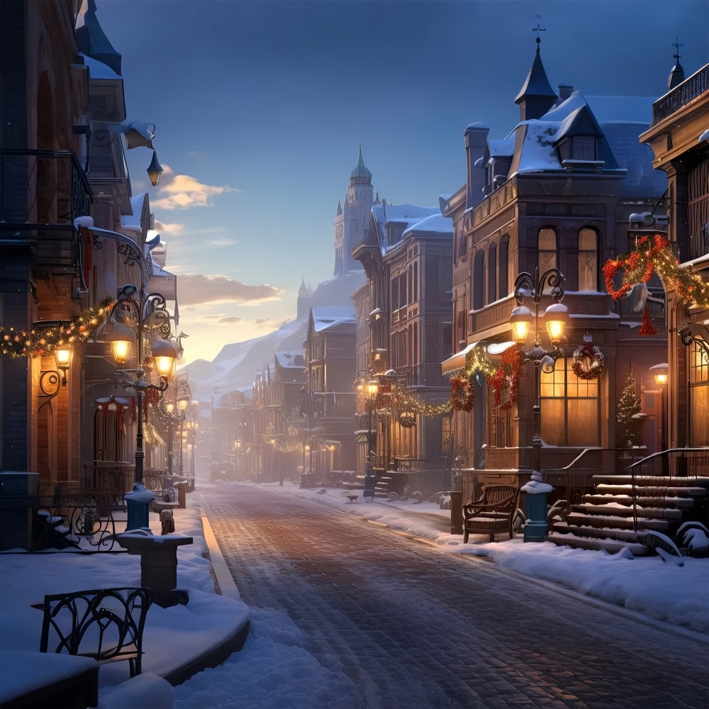 Quiet Street Soft Lighting Winter Street Backdrop UK BRP9-339