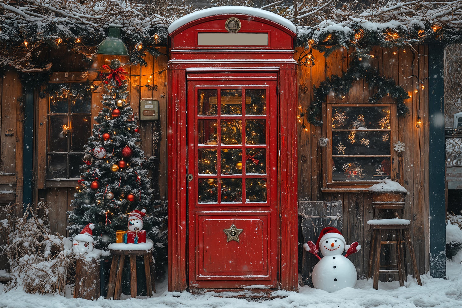 Red Door and Snowman Christmas Cheer Backdrop UK BRP9-34