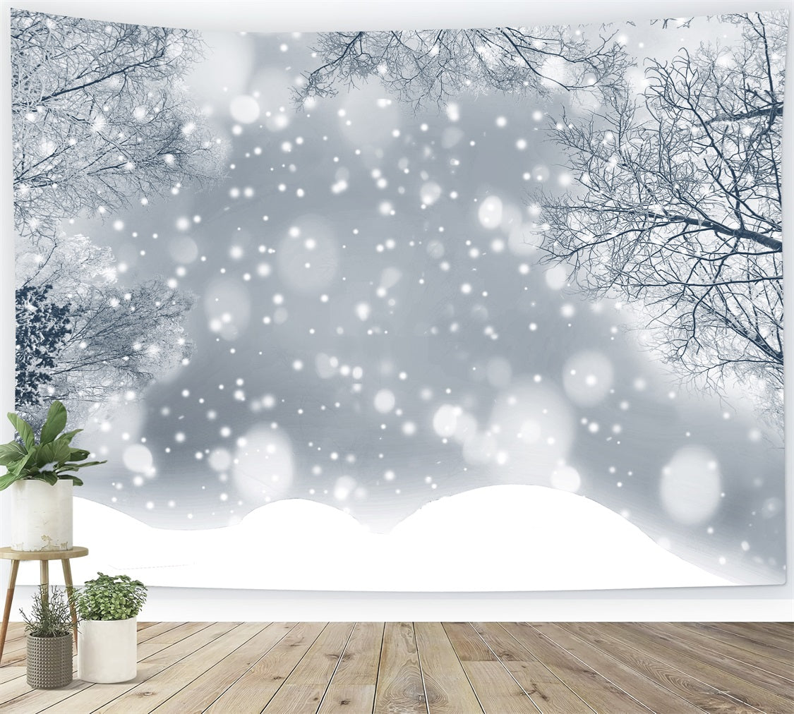 Sparkling Winter Frosted Snowflakes Forest Backdrop UK BRP9-344