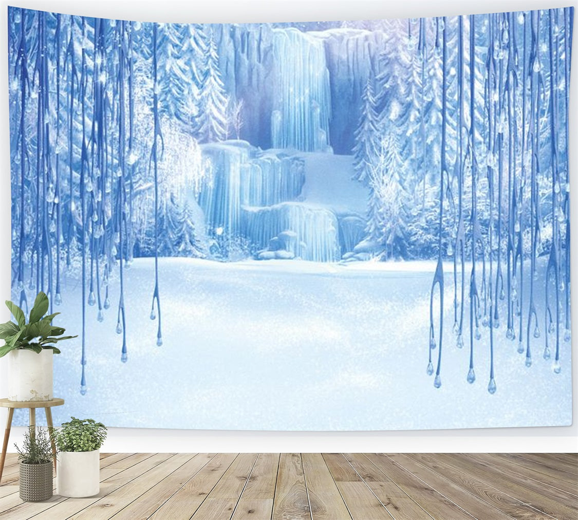 Snowy Wonderland Frozen Waterfall Icicles Backdrop UK BRP9-347