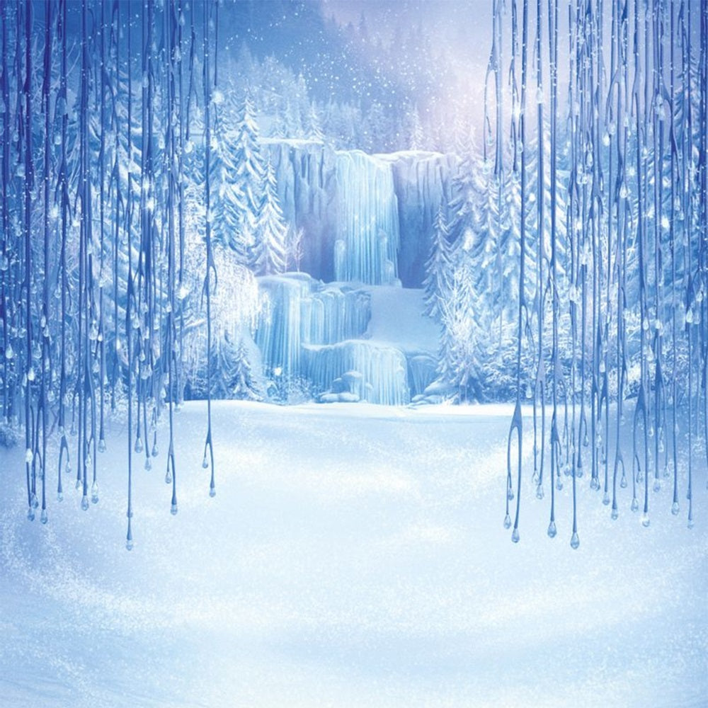 Snowy Wonderland Frozen Waterfall Icicles Backdrop UK BRP9-347