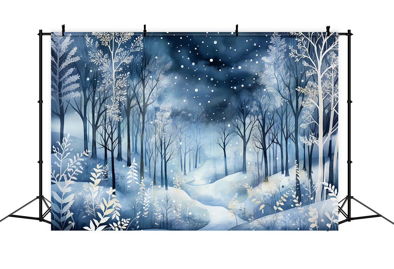 Winter Night Wonderland Falling Snow Backdrop UK BRP9-348