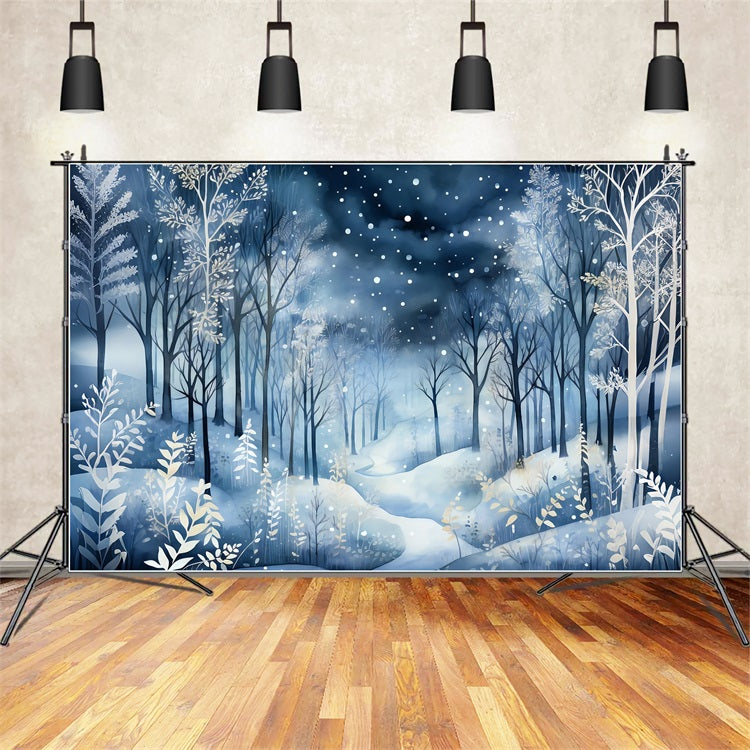 Winter Night Wonderland Falling Snow Backdrop UK BRP9-348