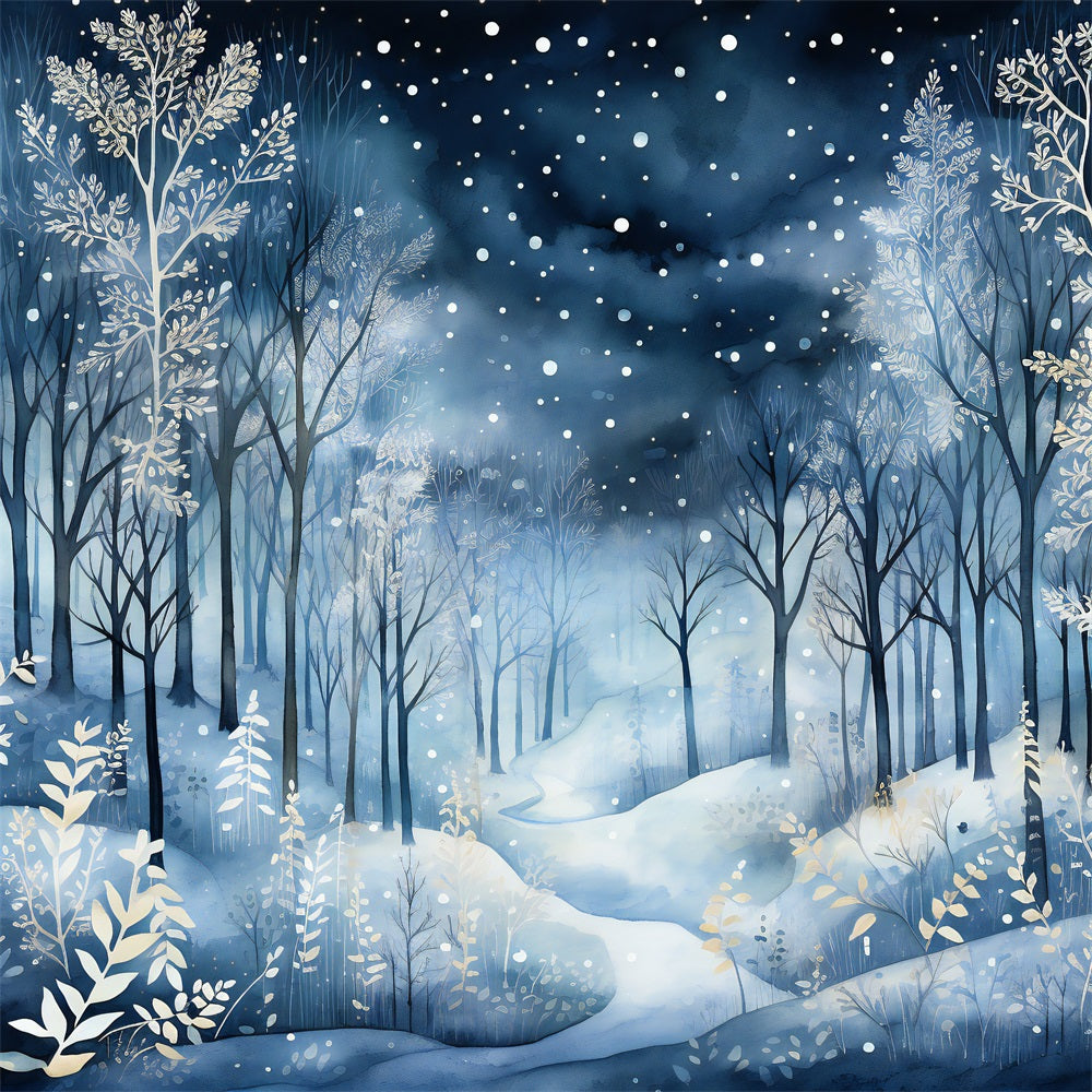 Winter Night Wonderland Falling Snow Backdrop UK BRP9-348