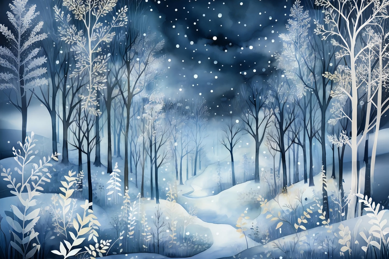 Winter Night Wonderland Falling Snow Backdrop UK BRP9-348