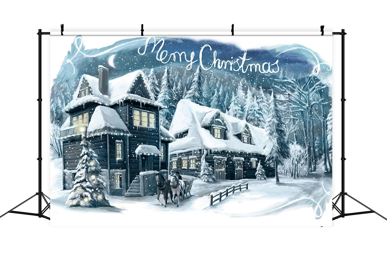 Charming Winter Cabin Snowfall Christmas Backdrop UK BRP9-349