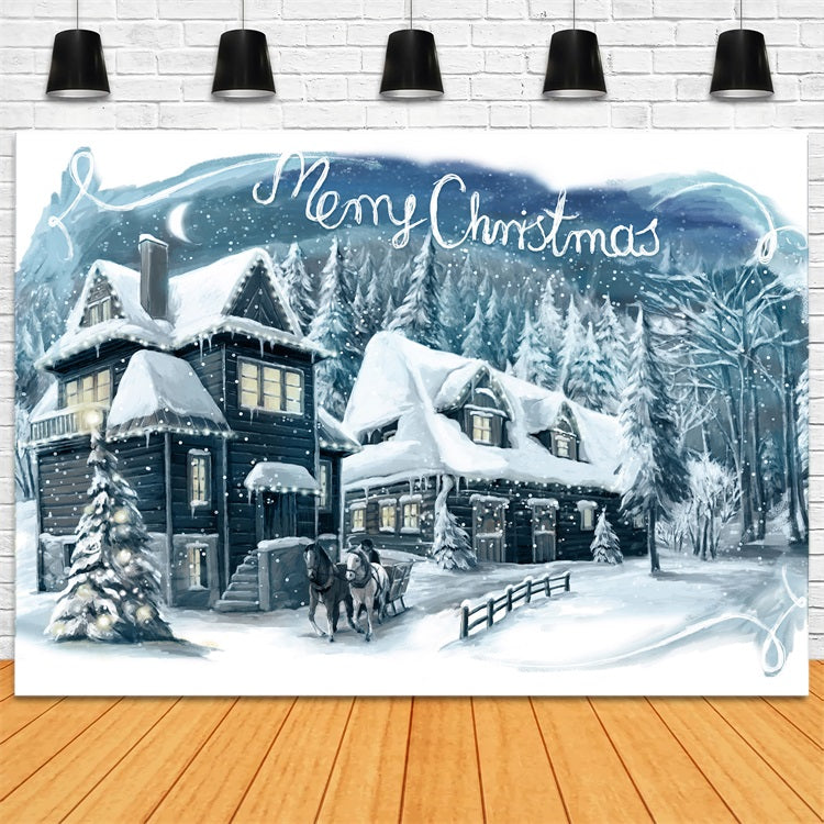 Charming Winter Cabin Snowfall Christmas Backdrop UK BRP9-349