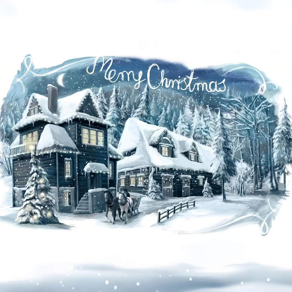 Charming Winter Cabin Snowfall Christmas Backdrop UK BRP9-349