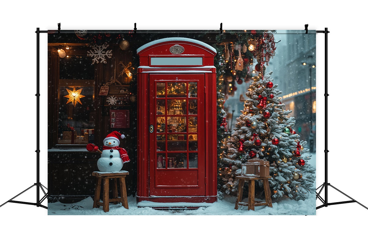 Snowy Christmas Market Red Door Backdrop for Pictures UK BRP9-35