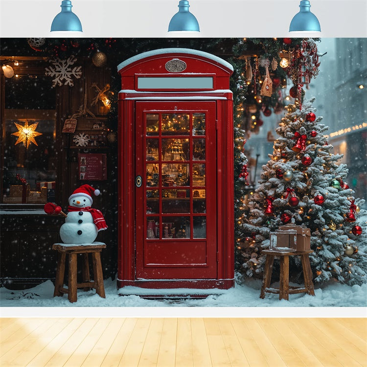 Snowy Christmas Market Red Door Backdrop for Pictures UK BRP9-35