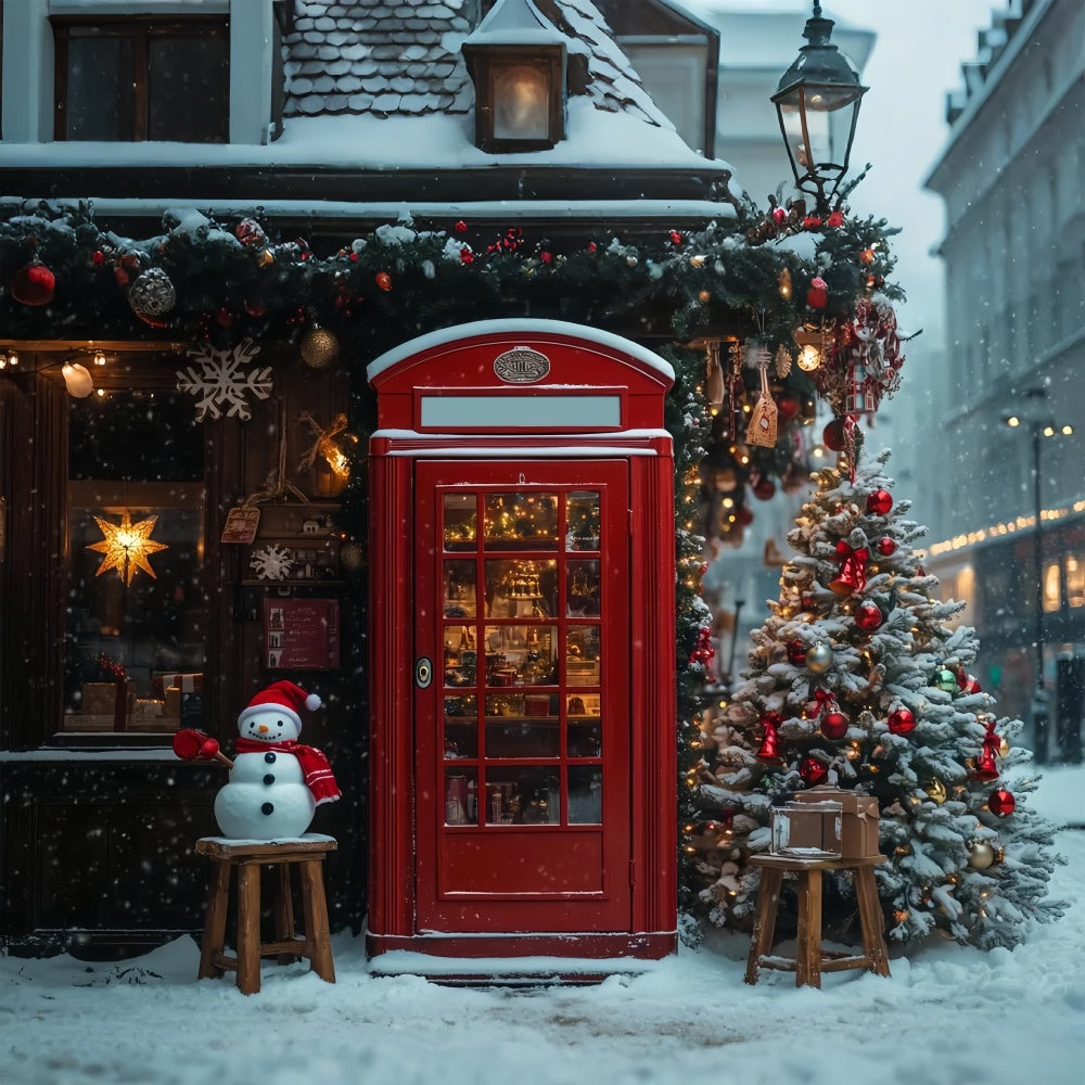 Snowy Christmas Market Red Door Backdrop for Pictures UK BRP9-35