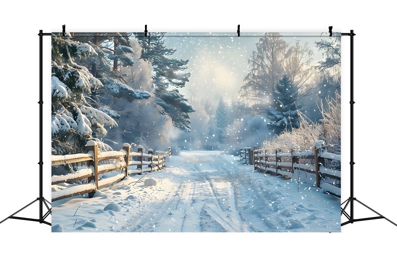 Winter Fence Snowy Woodland Road Backdrop UK BRP9-356