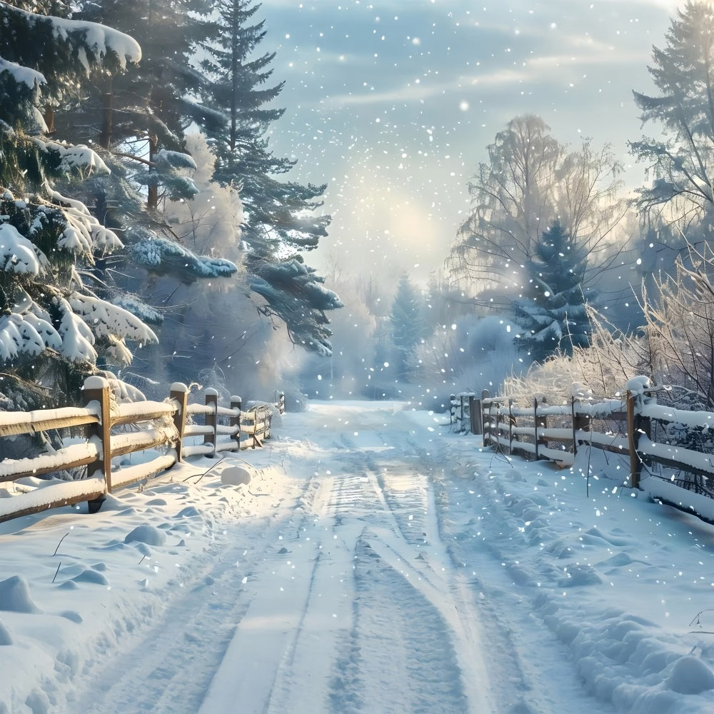 Winter Fence Snowy Woodland Road Backdrop UK BRP9-356