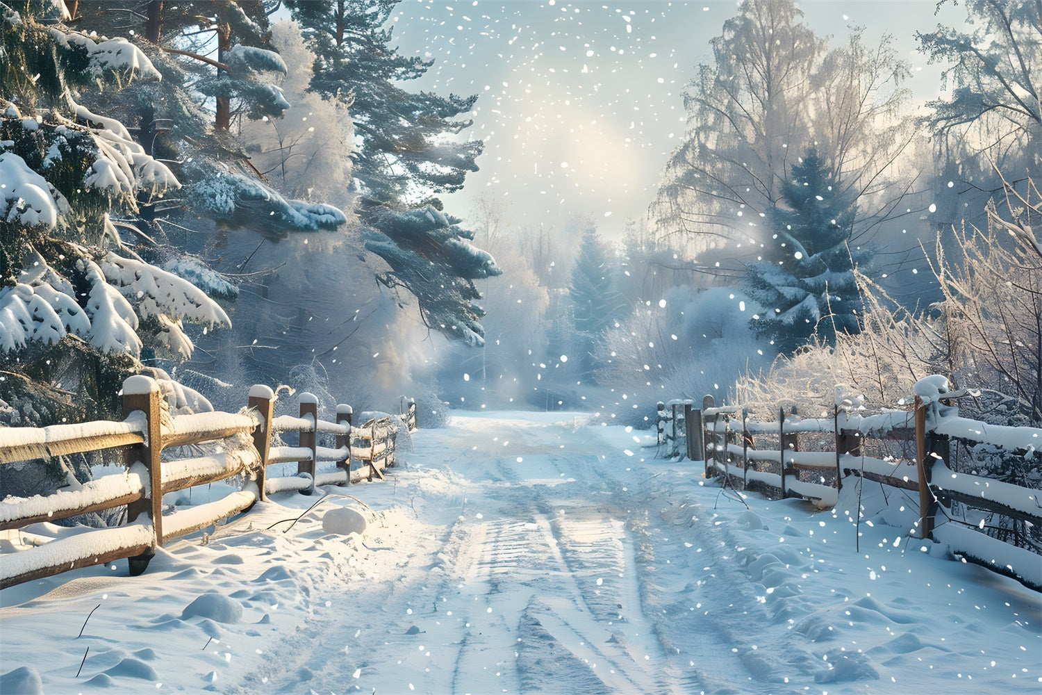 Winter Fence Snowy Woodland Road Backdrop UK BRP9-356