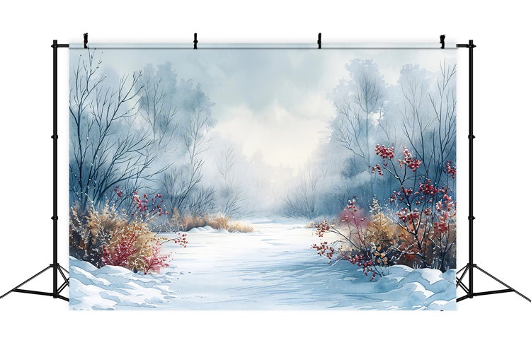 Frosted Berry Bushes Winter Wonderland Backdrop UK BRP9-357