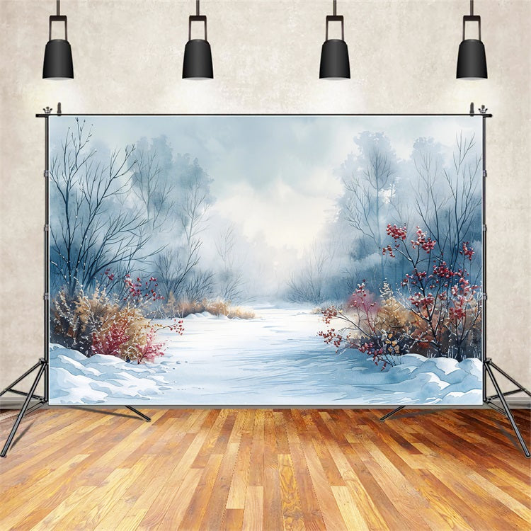 Frosted Berry Bushes Winter Wonderland Backdrop UK BRP9-357