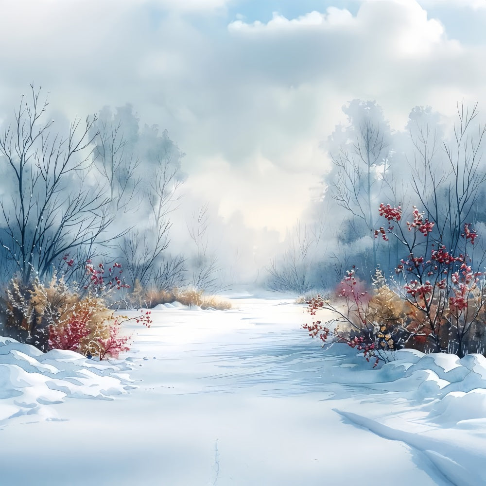 Frosted Berry Bushes Winter Wonderland Backdrop UK BRP9-357