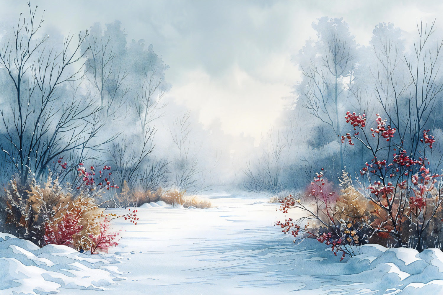 Frosted Berry Bushes Winter Wonderland Backdrop UK BRP9-357