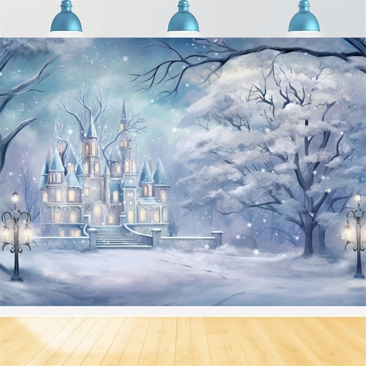 Enchanted Snow Castle Winter Fantasy Backdrop UK BRP9-358