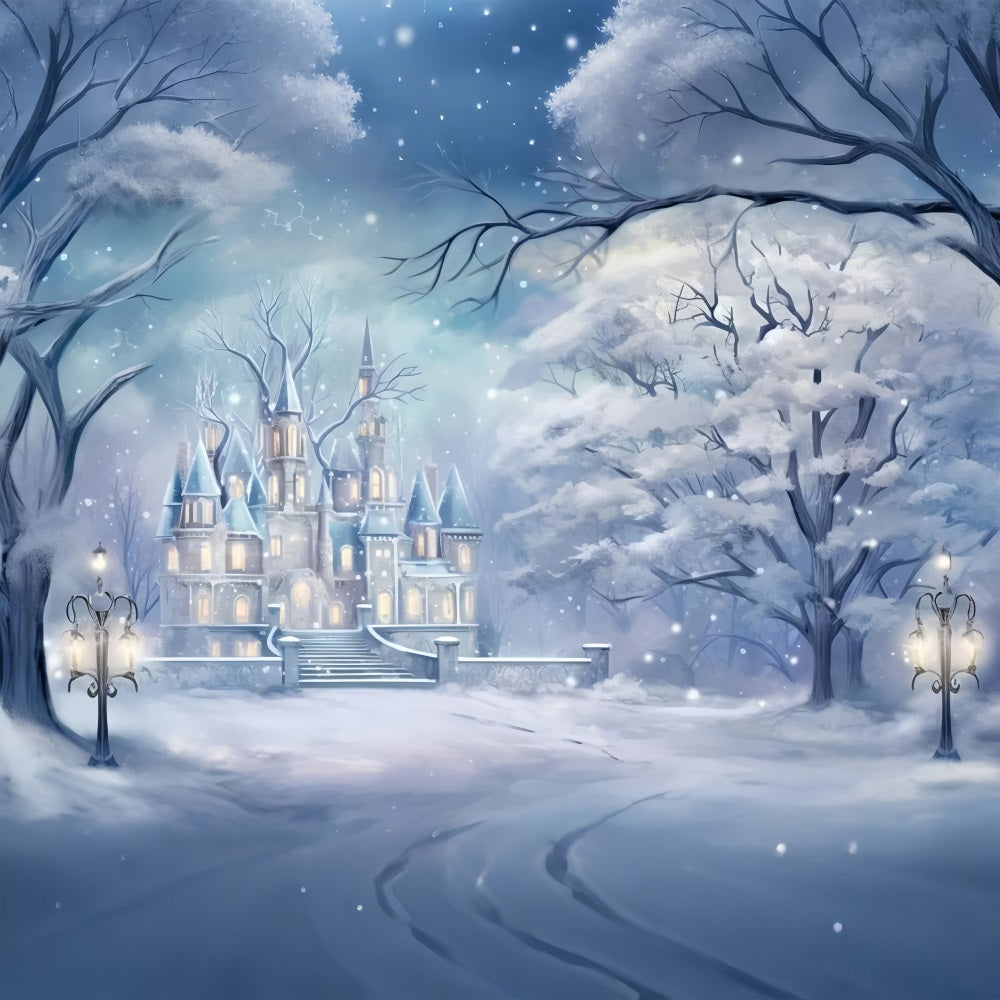 Enchanted Snow Castle Winter Fantasy Backdrop UK BRP9-358