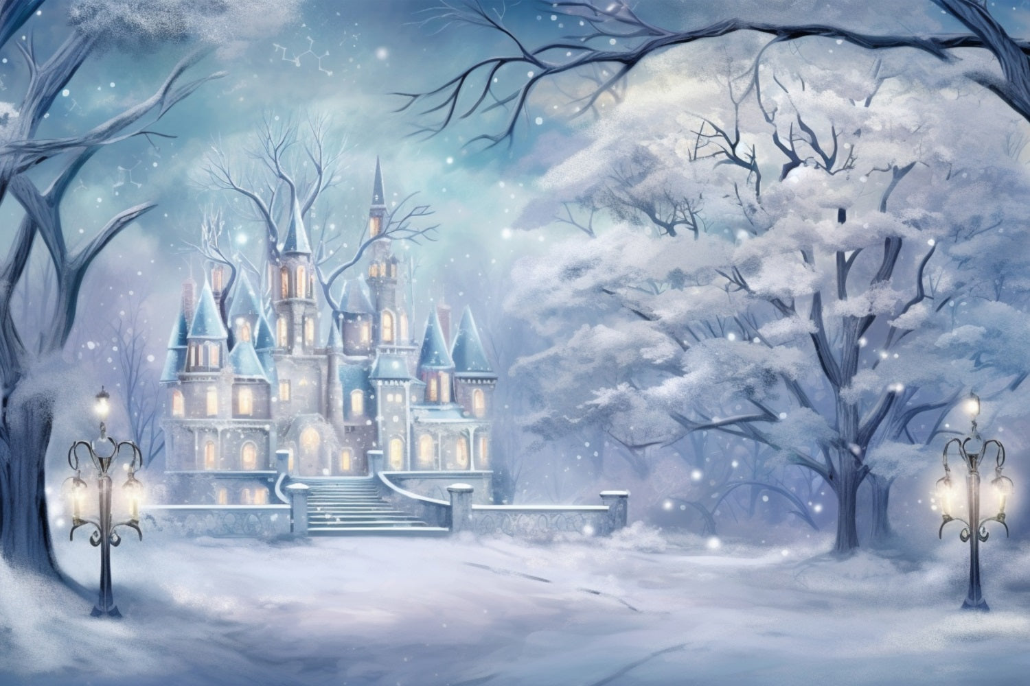 Enchanted Snow Castle Winter Fantasy Backdrop UK BRP9-358