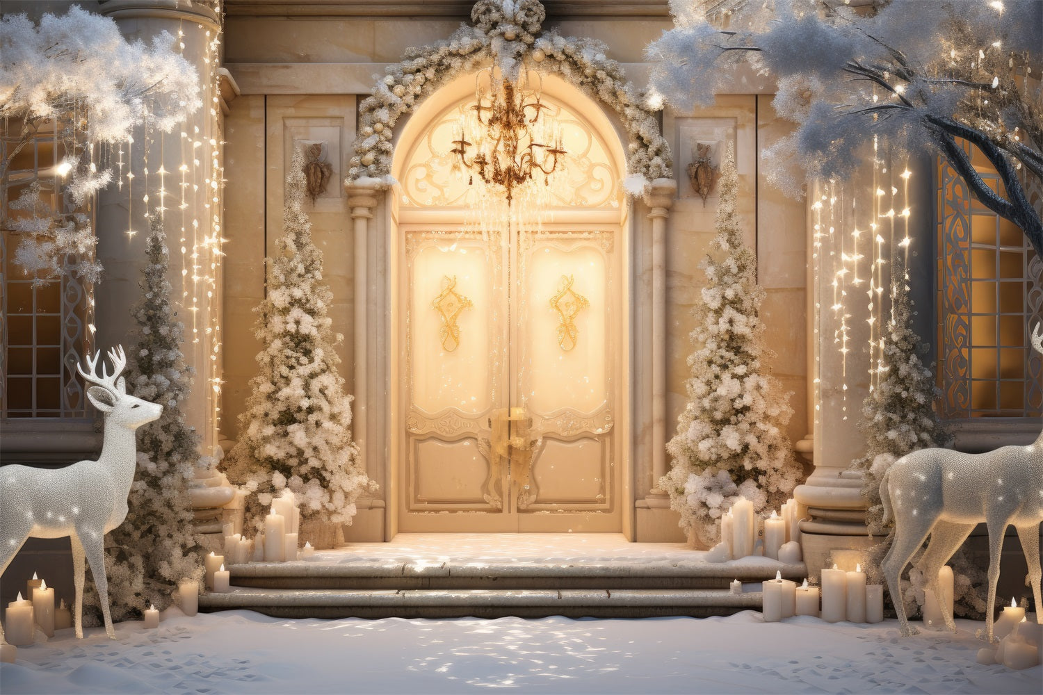 Winter Wonderland Reindeer Candlelight Backdrop UK BRP9-359