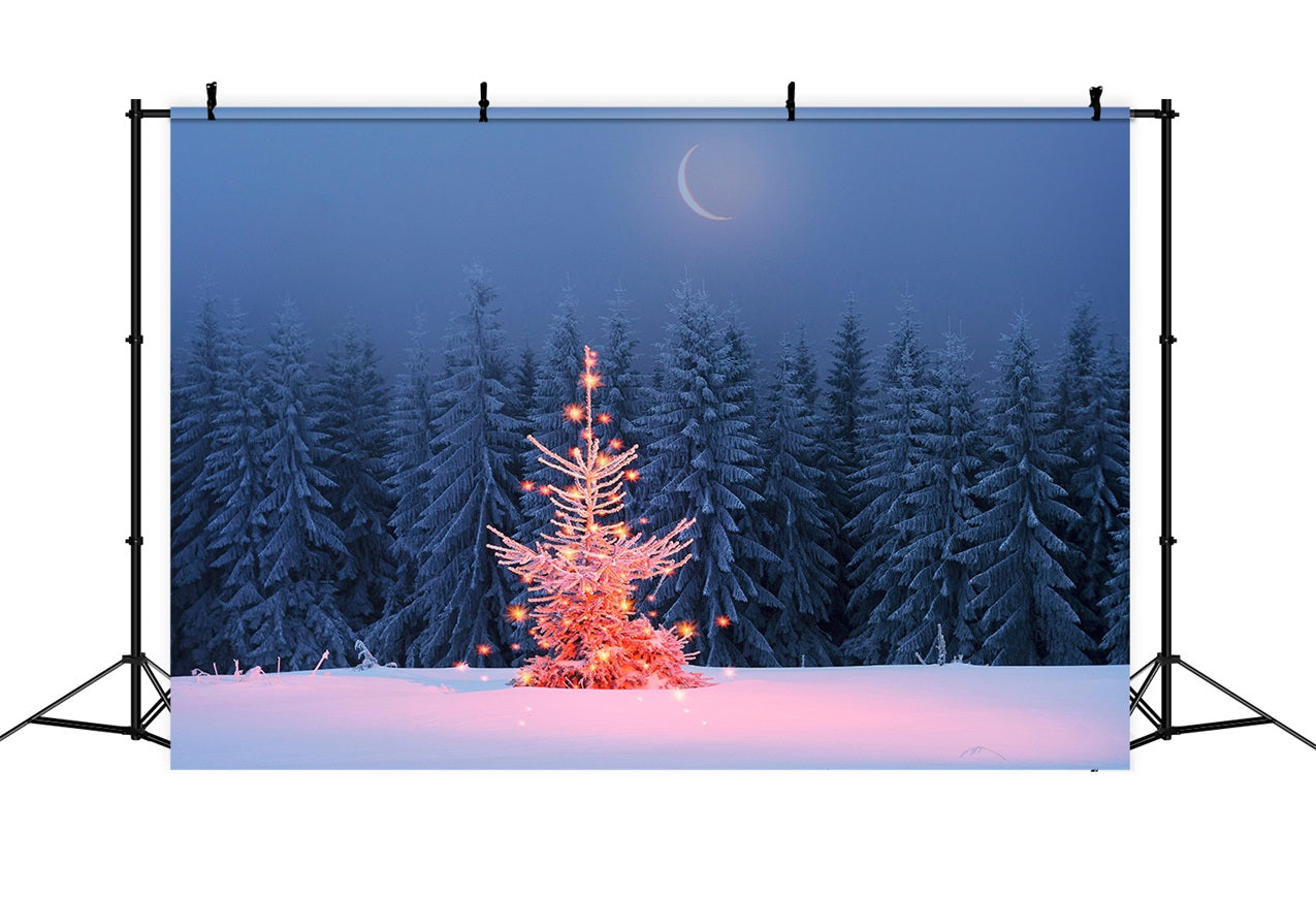 Winter Moonlit Sparkling Christmas Tree Backdrop UK BRP9-365