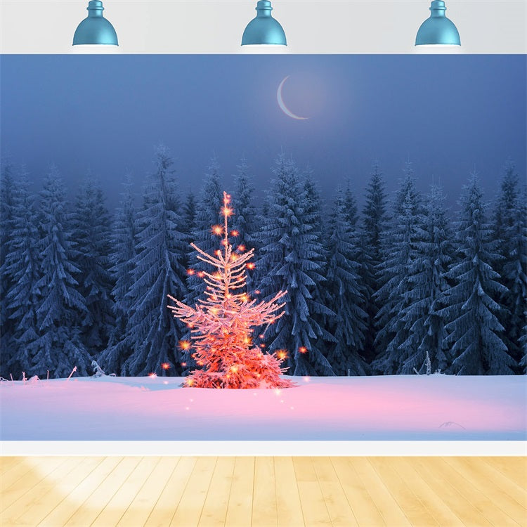 Winter Moonlit Sparkling Christmas Tree Backdrop UK BRP9-365