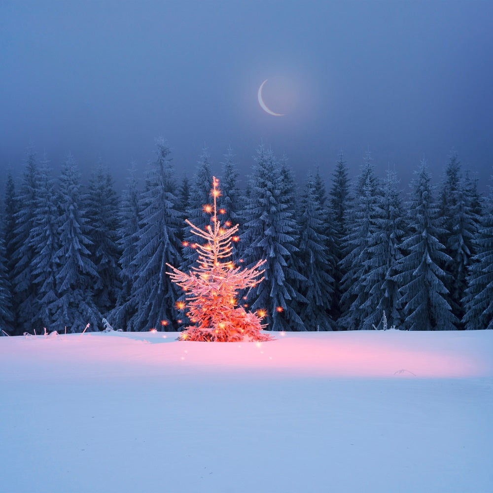 Winter Moonlit Sparkling Christmas Tree Backdrop UK BRP9-365