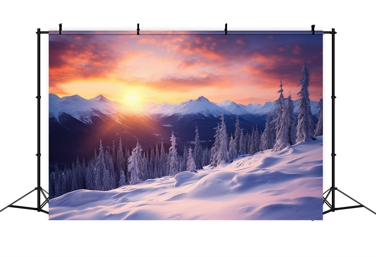 Winter Glow Snowy Forest Mountain Peaks Backdrop UK BRP9-366