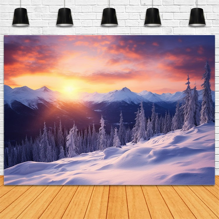 Winter Glow Snowy Forest Mountain Peaks Backdrop UK BRP9-366