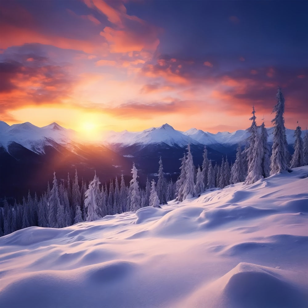 Winter Glow Snowy Forest Mountain Peaks Backdrop UK BRP9-366