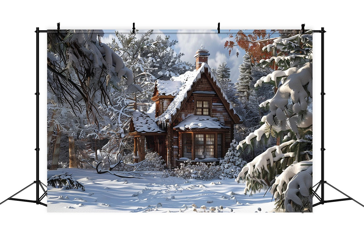 Winter Fairy Tale Cabin Amid Frosty Pines Backdrop UK BRP9-367