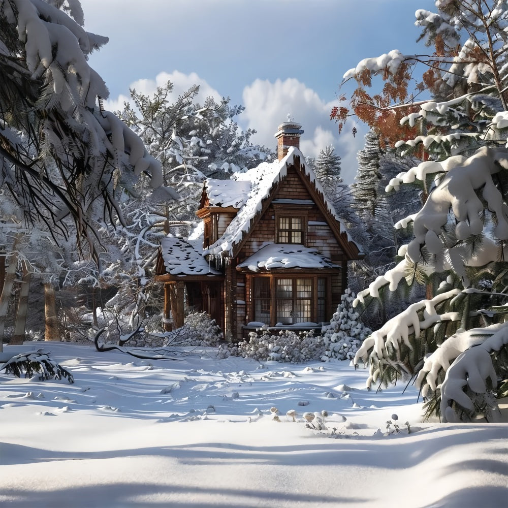 Winter Fairy Tale Cabin Amid Frosty Pines Backdrop UK BRP9-367