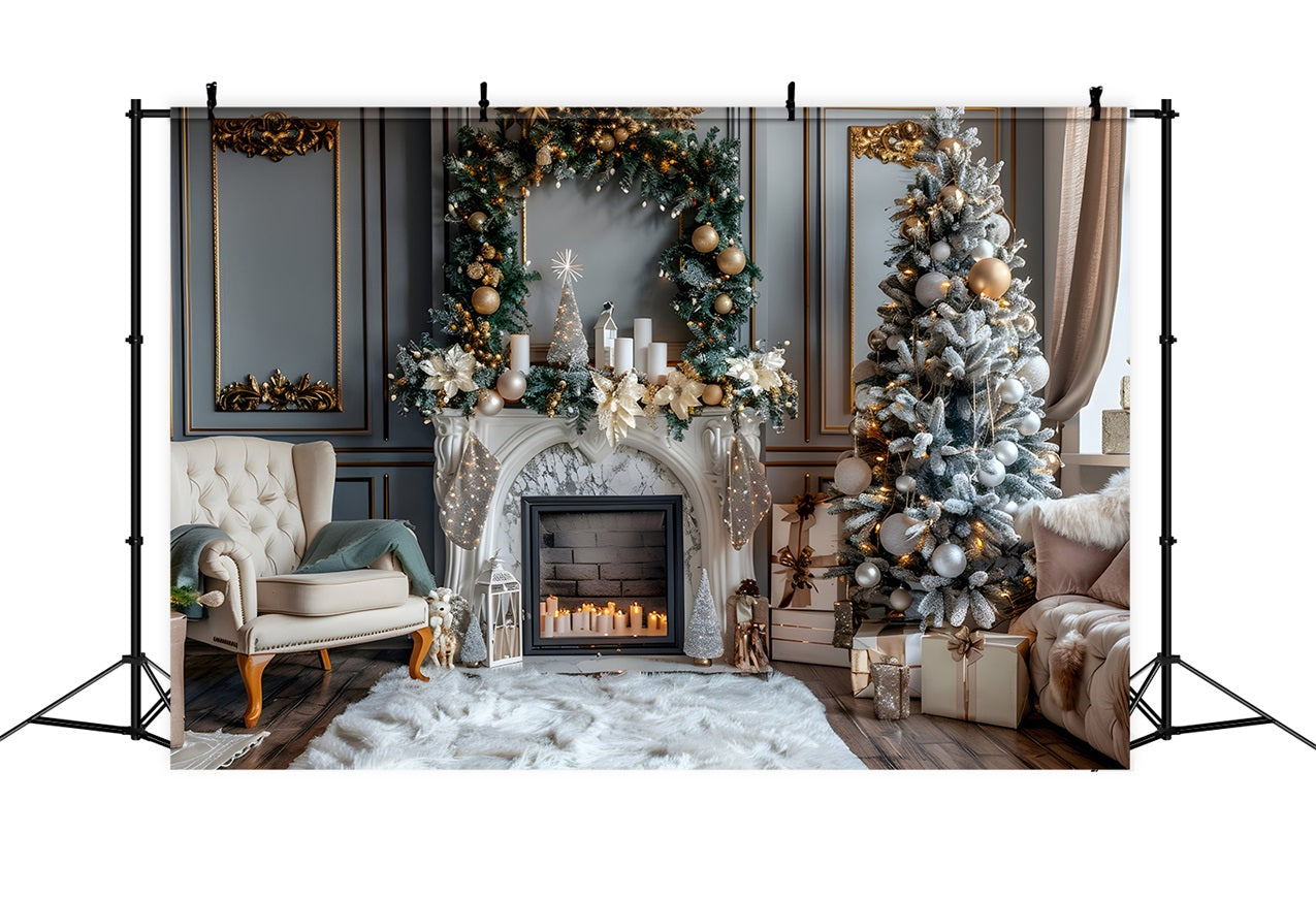 Winter Cozy Living Room Fireplace Scene Backdrop UK BRP9-369