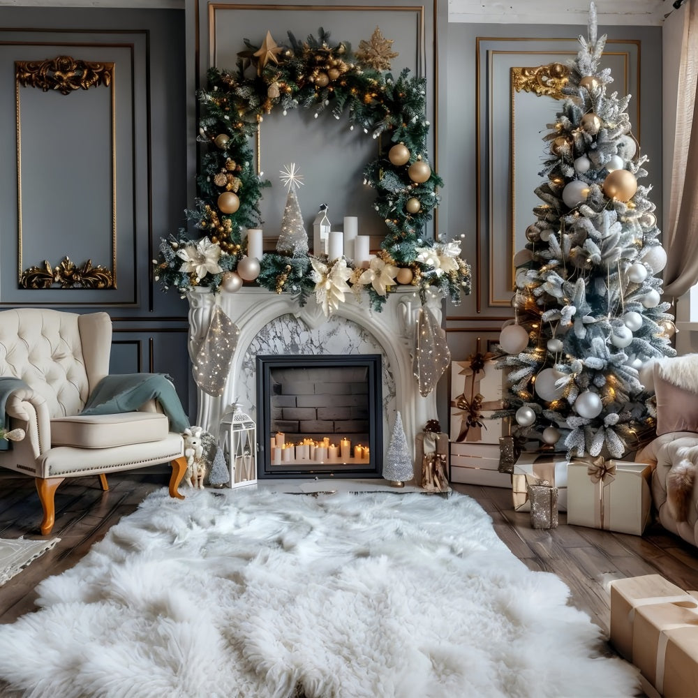 Winter Cozy Living Room Fireplace Scene Backdrop UK BRP9-369