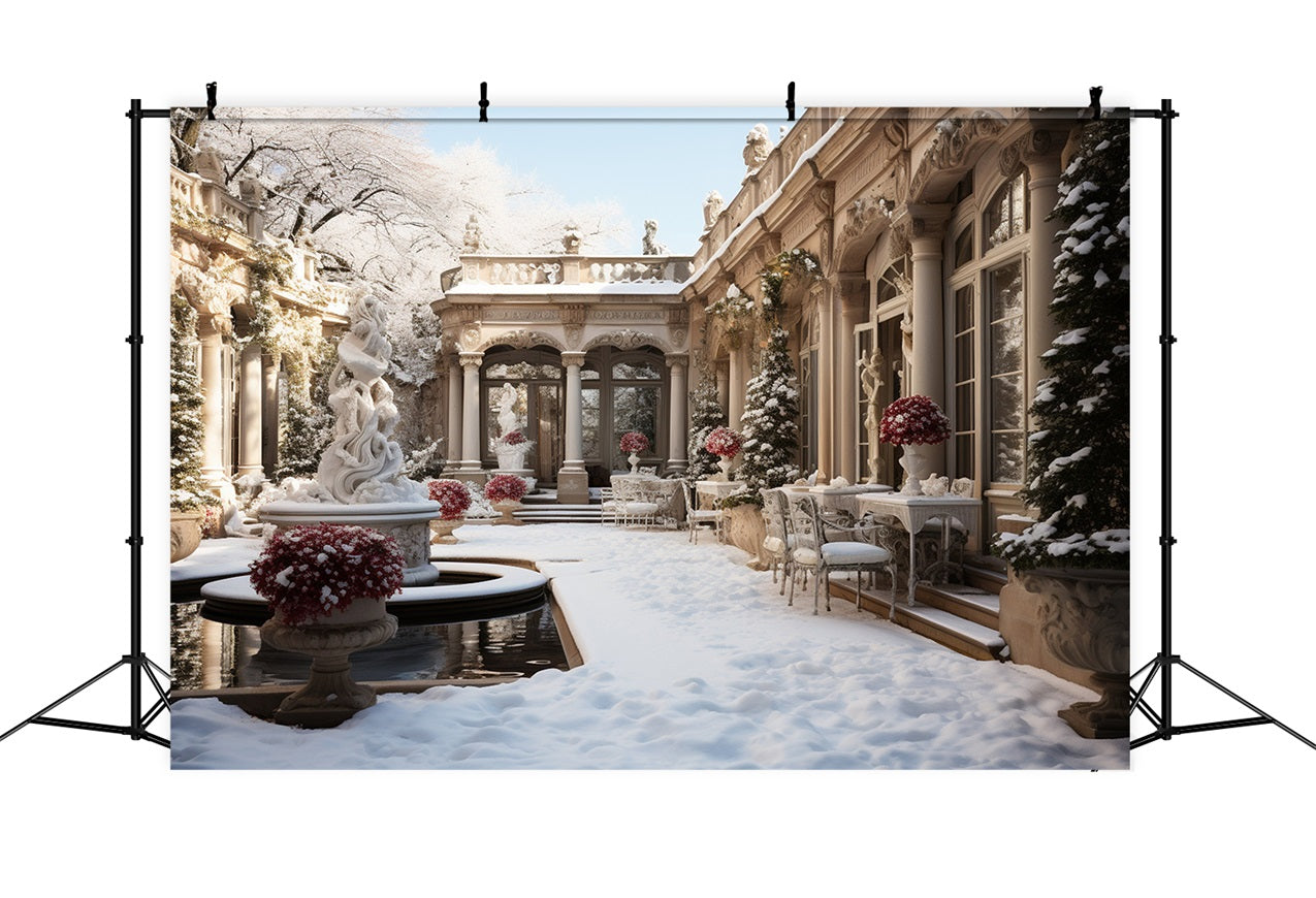 Winter Vintage Courtyard Flowers Snow Backdrop UK BRP9-371