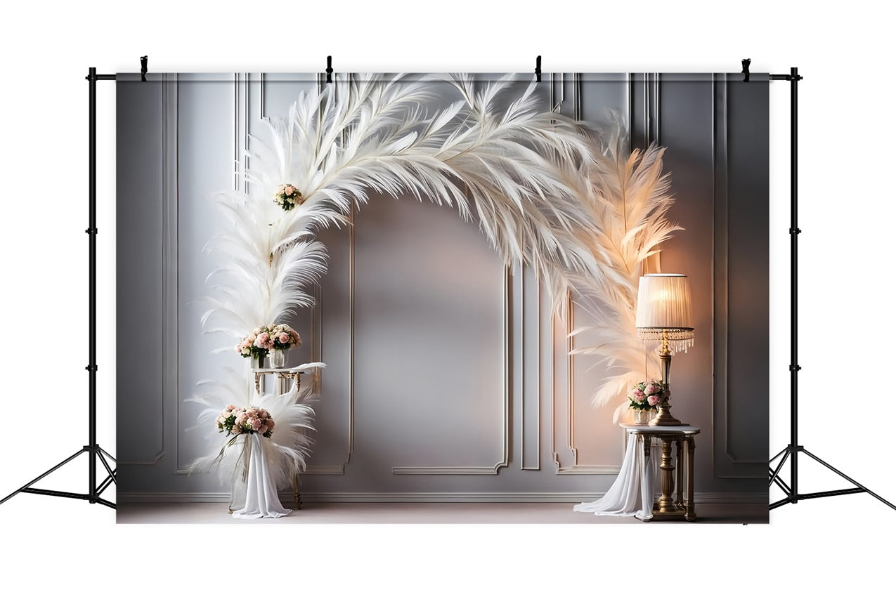 Sophisticated White Feather Floral Bohemian Backdrop UK BRP9-373