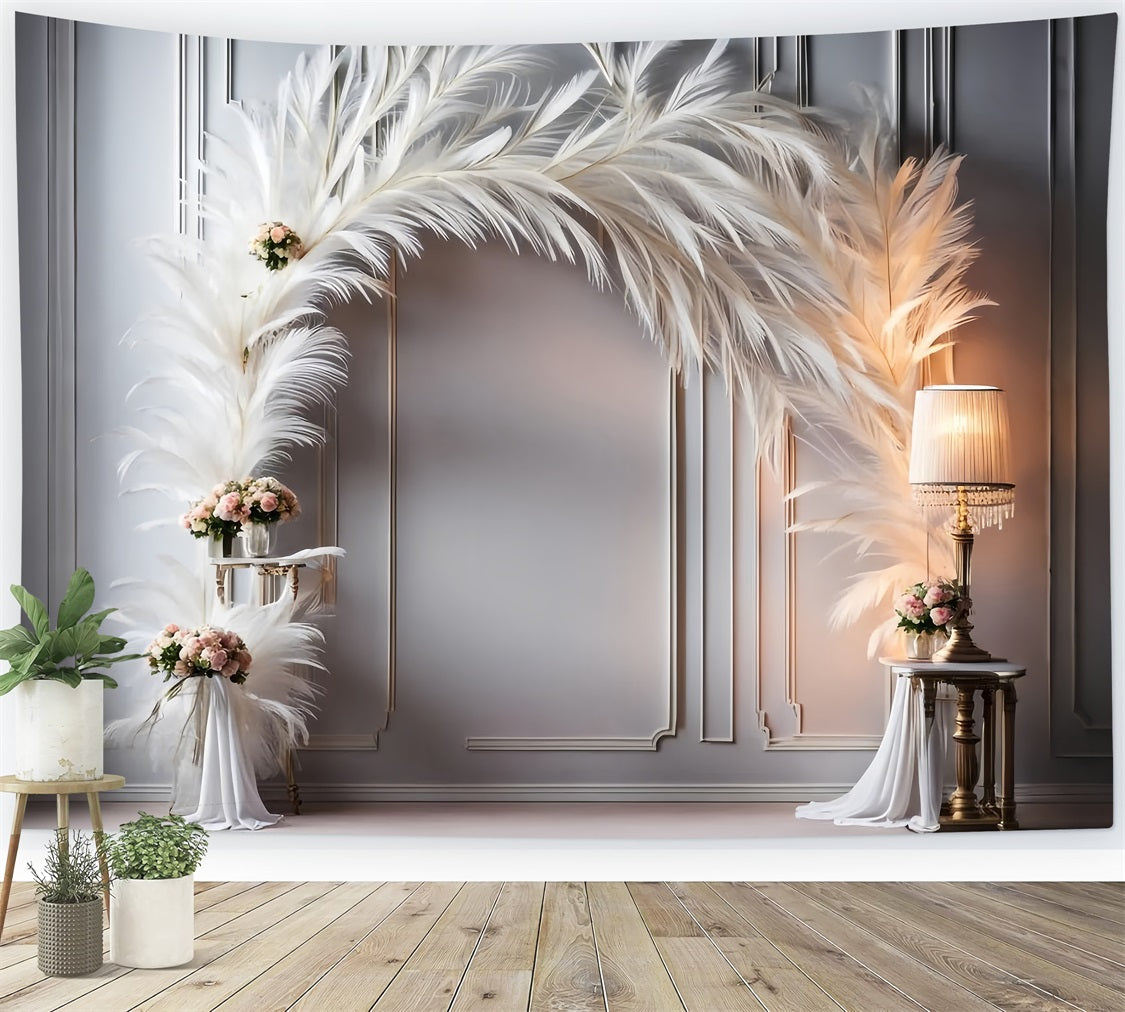 Sophisticated White Feather Floral Bohemian Backdrop UK BRP9-373