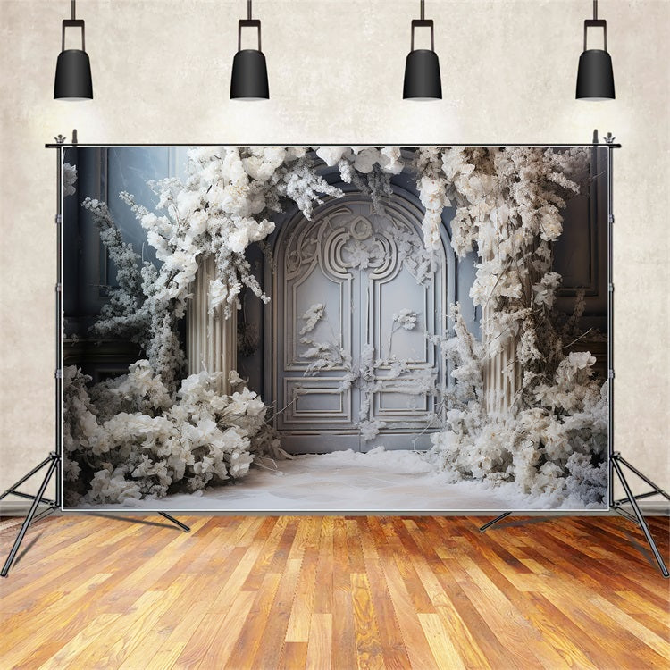 Winter Wonderland White Floral Arched Door Backdrop UK BRP9-374