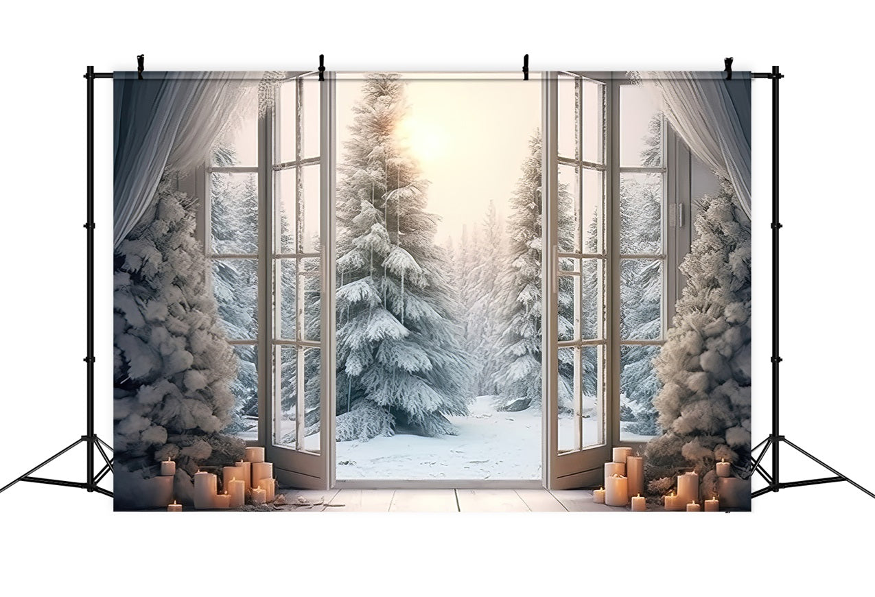 Elegant Frosted Window Opening Winter Forest Backdrop UK BRP9-375