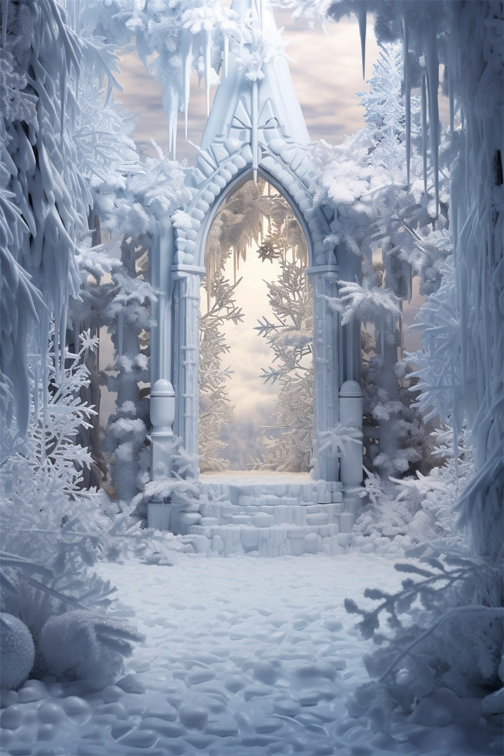 Snowy Winter Arch Surrounded Icy Trees Backdrop UK BRP9-378