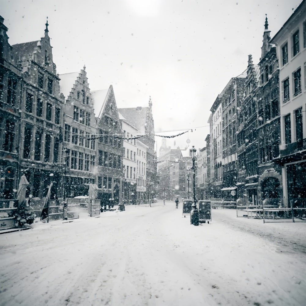 Vintage Winter Snowy Street Scene Backdrop UK BRP9-379