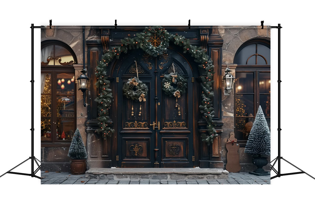 Classic Holiday Door with Christmas Wreath and Tree Backdrop UK BRP9-40